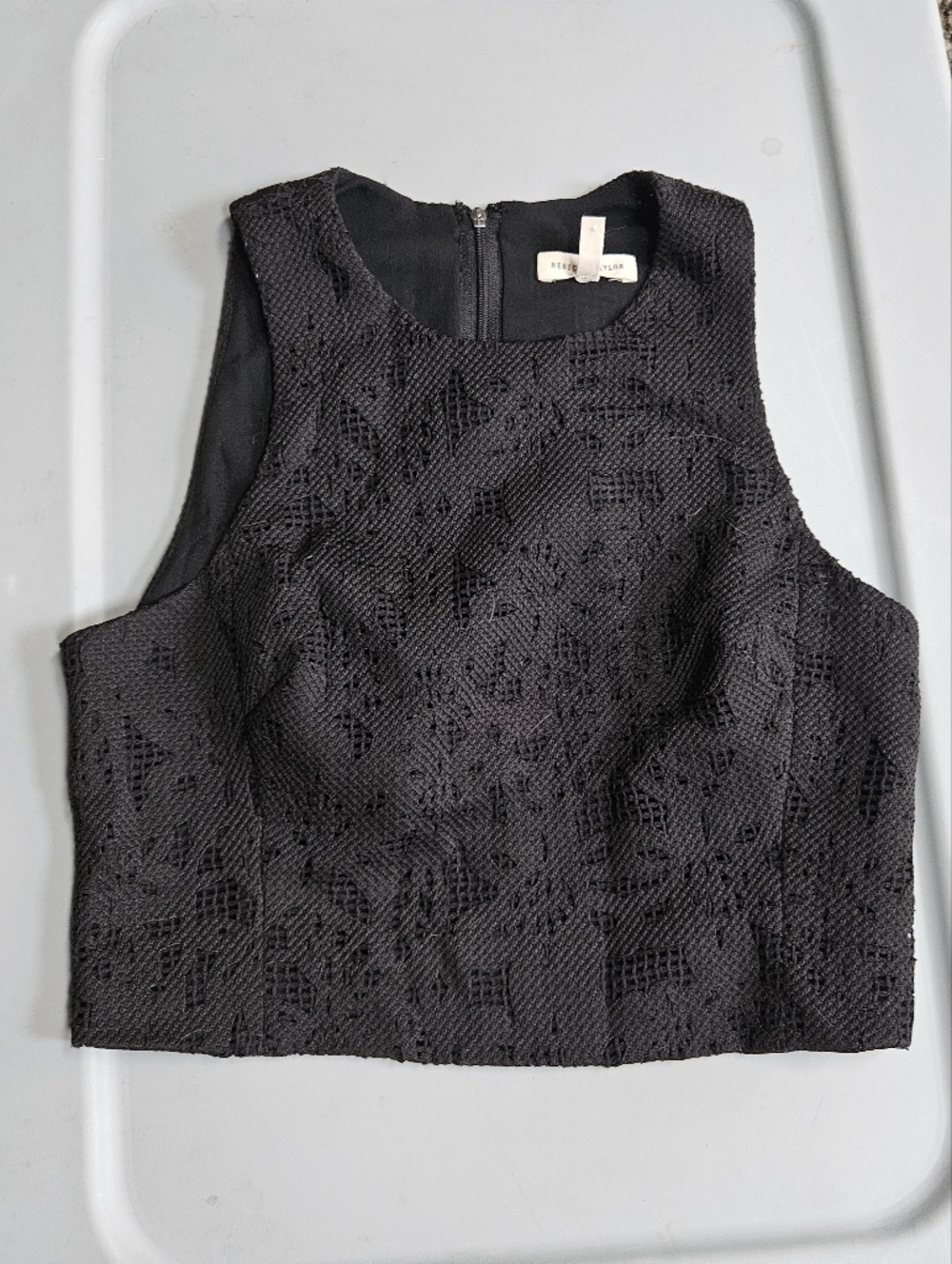 Rebecca Taylor Black Textured Cropped Shell Top